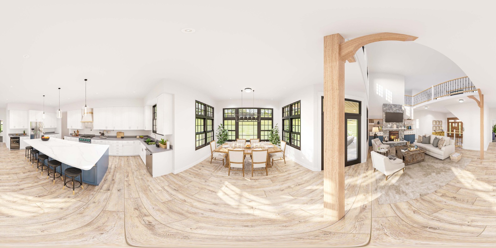 6. 360 Render of a Living Room of a Farmhouse Style House, USA